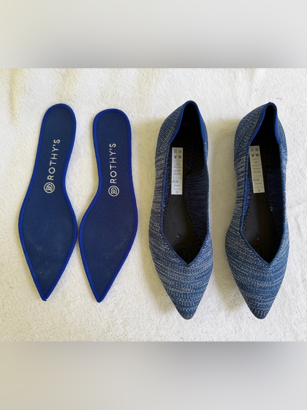 Rothys Womens The Point Flat Indigo Heather Blue Knit Size 10 Washable EUC - Picture 14 of 16